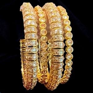 Gold and Clear Crystal Bangles – Set of Four